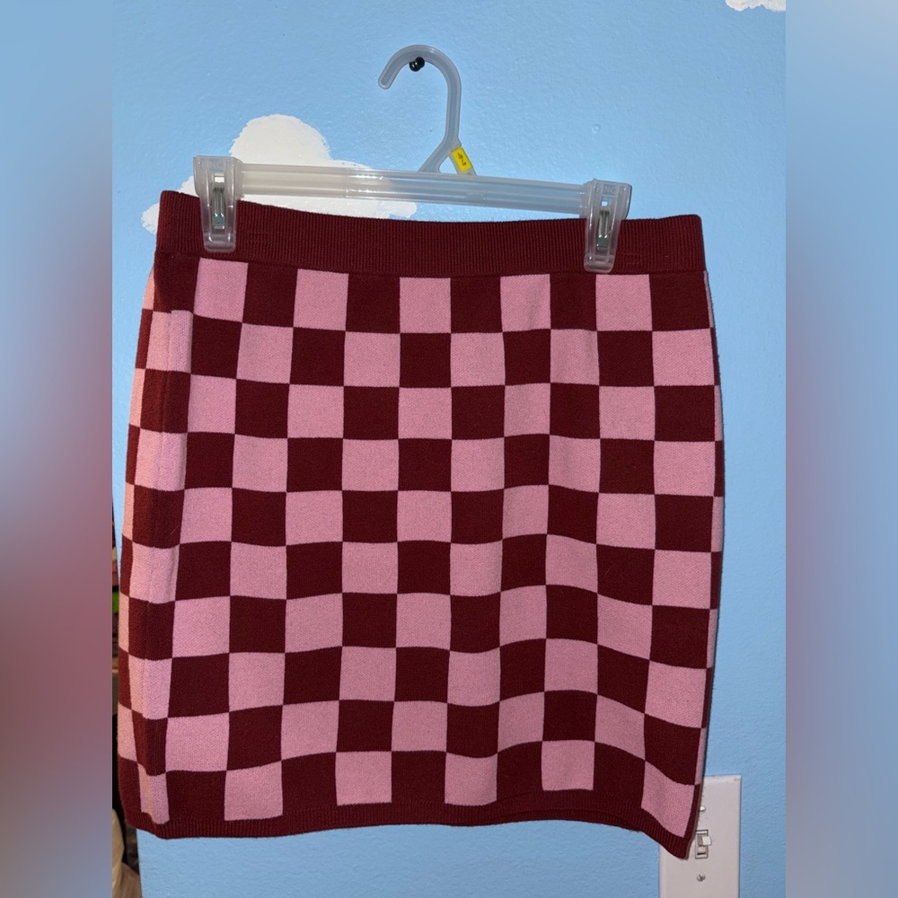 Forever 21 - Knitted Pull On Pink and Red Checkered Mini Skirt